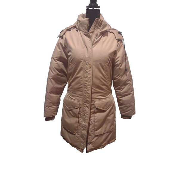 Snozu Down Feather Hooded Puffer Jacket Ski Coat Faux Fur Womens Sz S Tan Brown - Picture 4 of 16